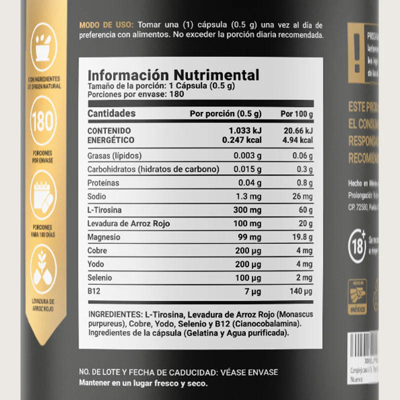 Thyr Blend | Fórmula a base de L-Tirosina, Yodo y Vitamina B12 180 CAPS.