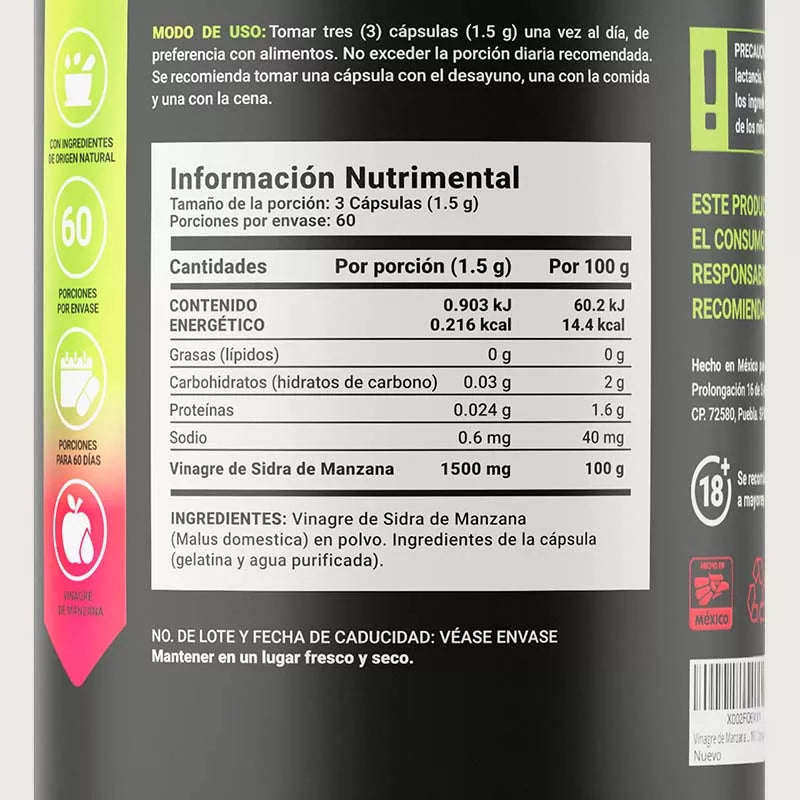 APPLE CIDER VINEGAR/ VINAGRE DE SIDRA DE MANZANA 180 CAPS.
