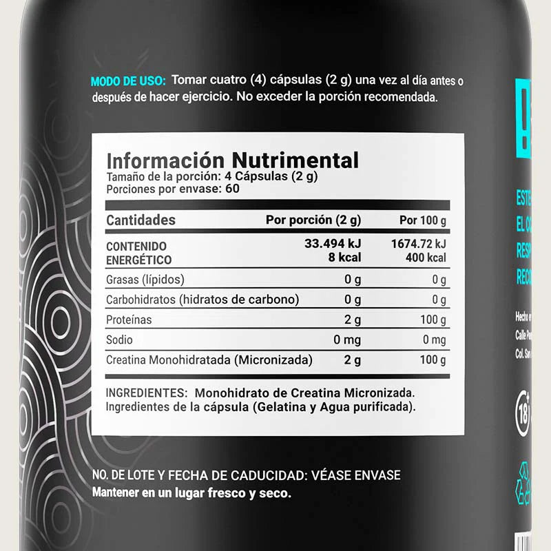 Creatine Monohydrate Caps | Creatina Monohidratada 240 capsulas