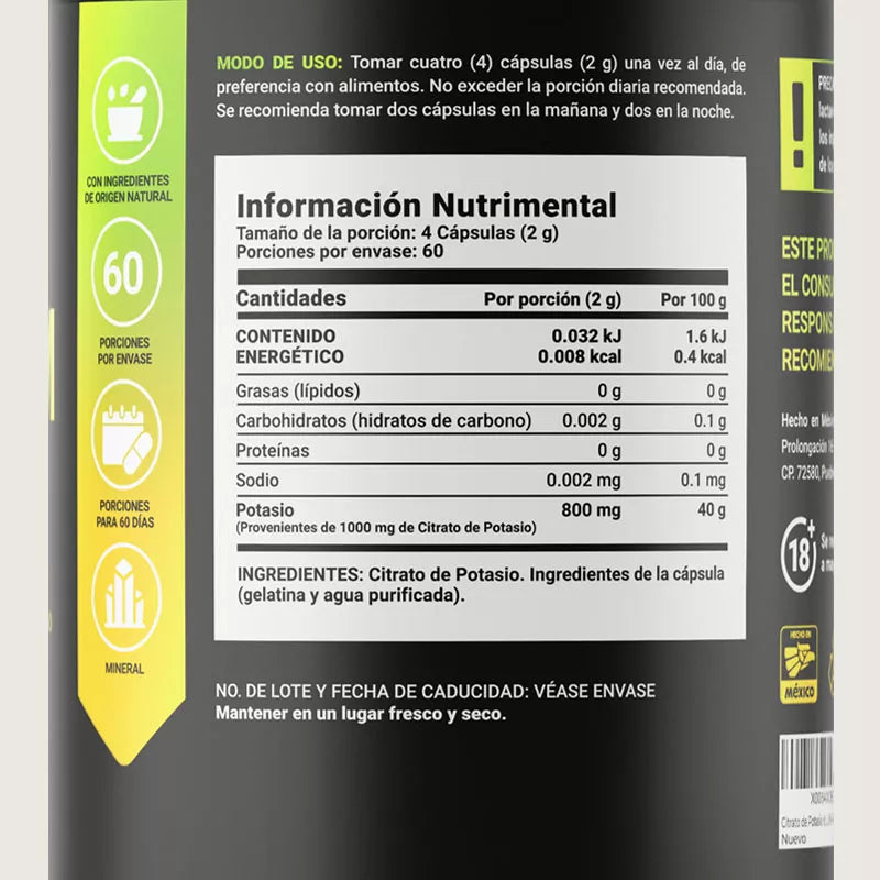 Citrato de Potasio 240 capsulas