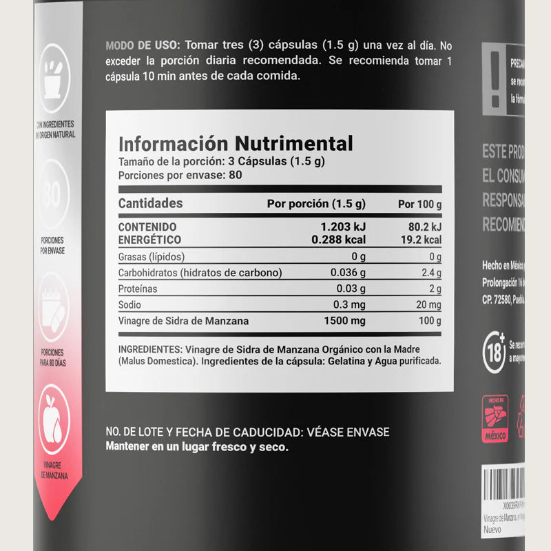 Organic Apple Vinegar Platinum | Vinagre de Manzana Orgánico Platinum 240 capsulas