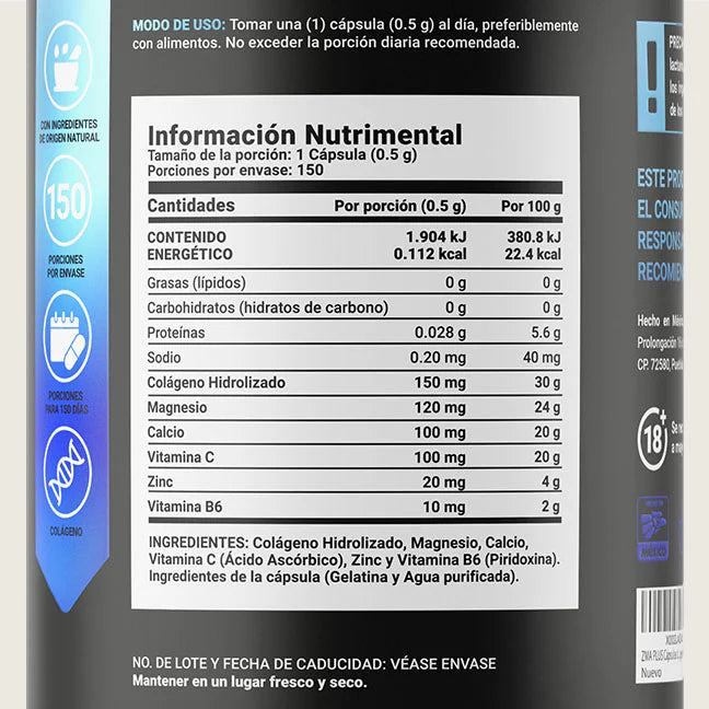 Mezcla de Zinc + Vitamina B6 y C 150 Capsulas