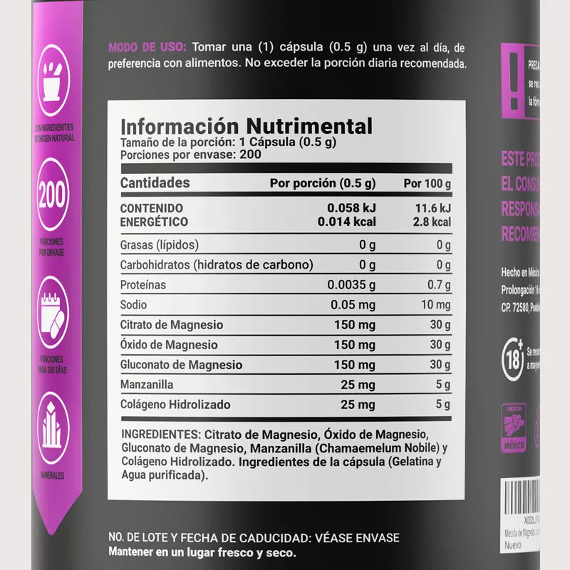 3 Mag Blend | Mezcla de Citrato, Óxido y Gluconato de Magnesio 200 CAPSULAS