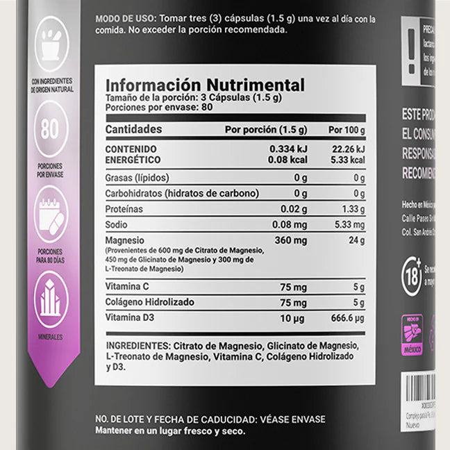3 Mag Platinum | Mezcla de Citrato, Glicinato y L-Treonato de Magnesio 240 capsulas