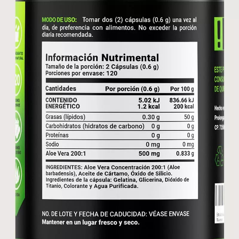 Extracto Puro de Aloe Vera 240 capsulas