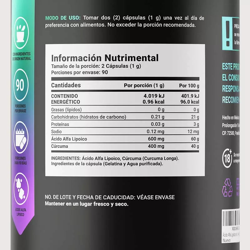 Alpha Lipoic Acid | Ácido Alfa Lipoico 180 capsulas