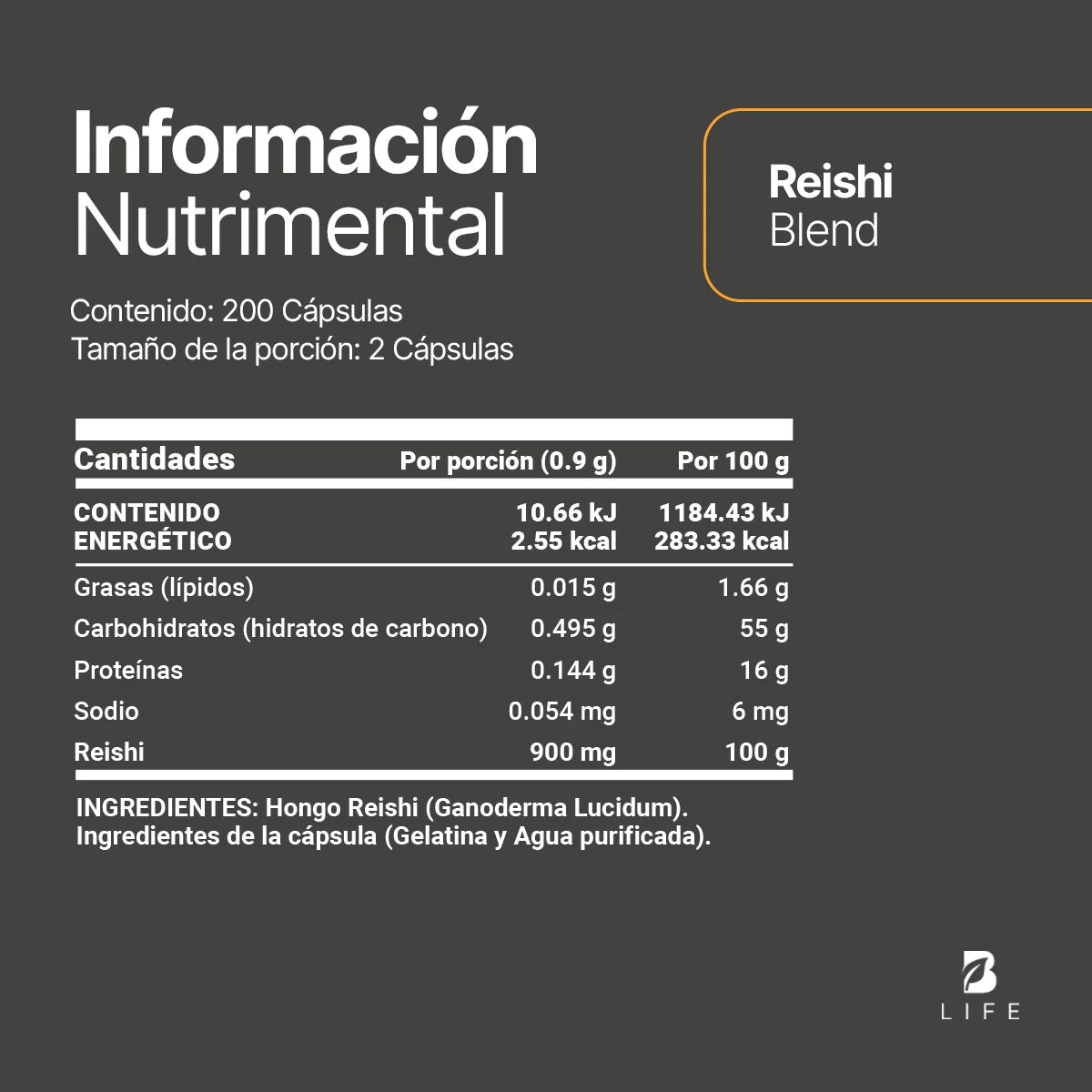 Hongo Reishi 200 capsulas