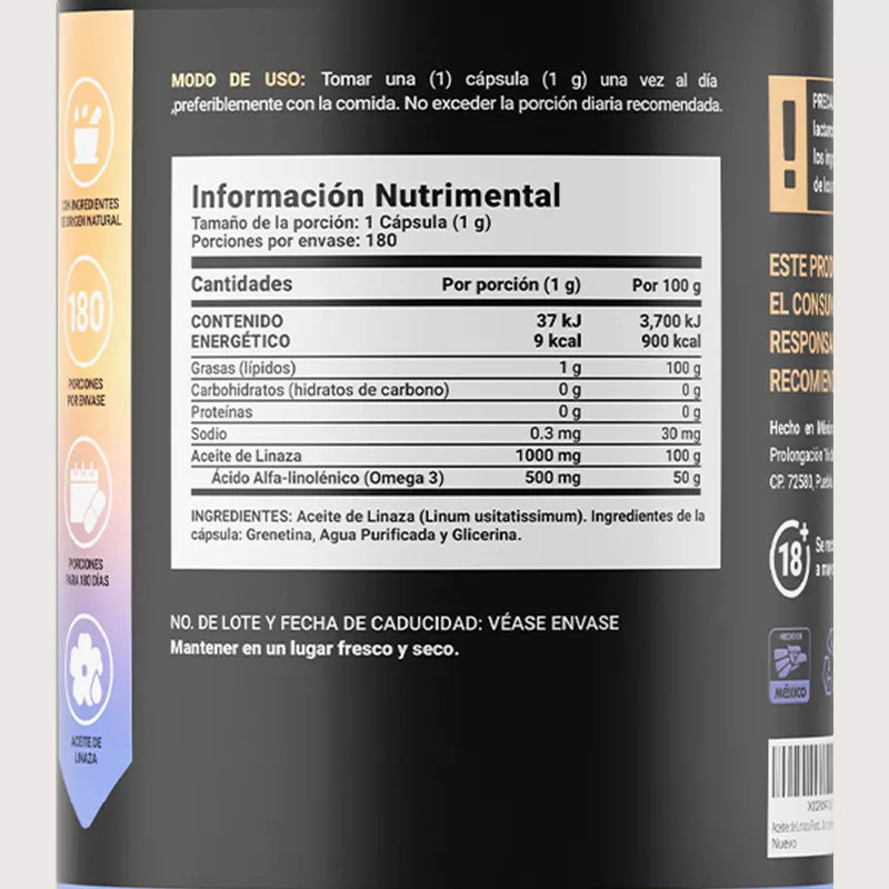 Omega 3 Flaxseed-Oil | Omega 3 Aceite de Linaza 180 CAPSULAS.