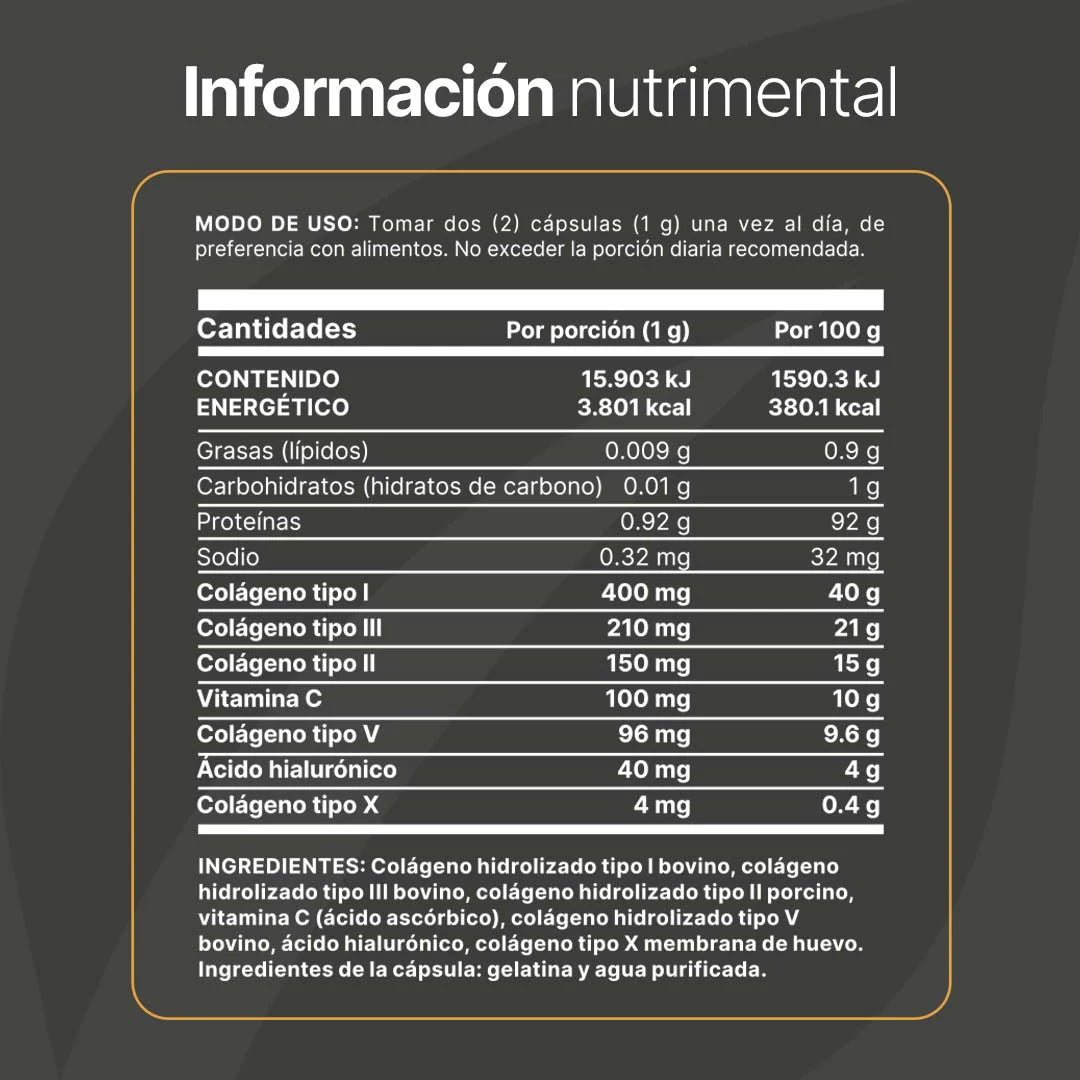 Colágeno Hidrolizado Tipo I, II, III, V y X 180 capsulas