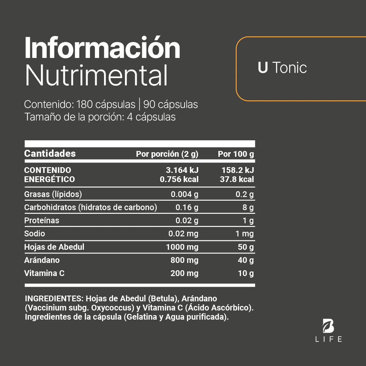 U Tonic | Fórmula a base de Hojas de Abedul y Arándano 180 capsulas