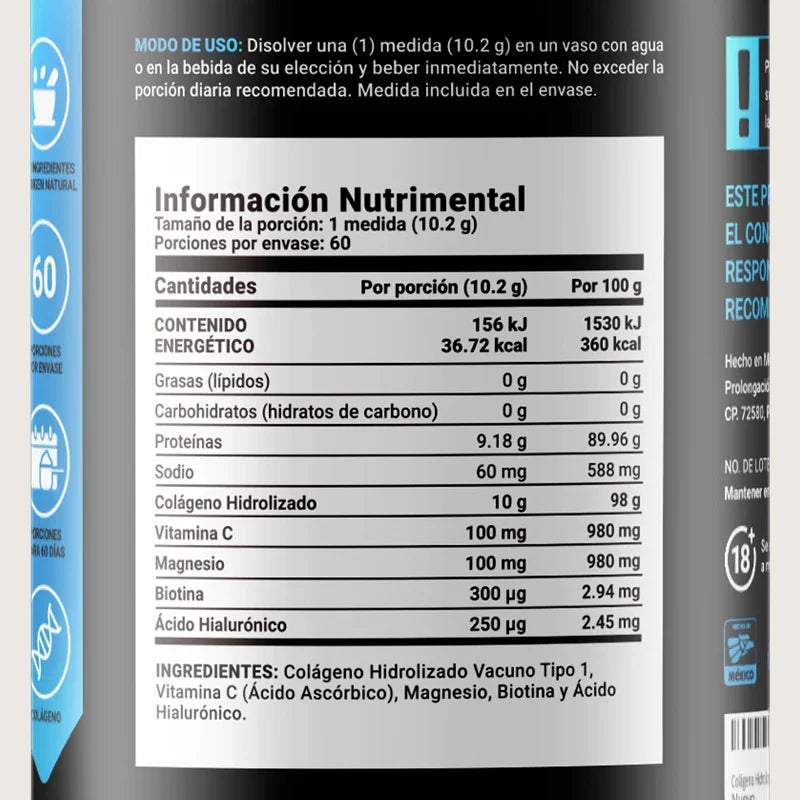 Colágeno Hidrolizado y Biotina en Polvo 672 Gramos