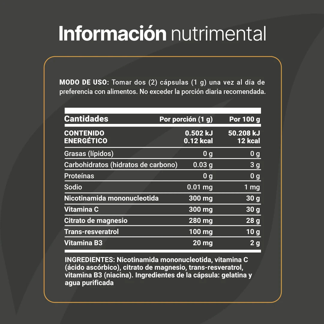 N.M.N Blend | Mezcla de Citrato de Magnesio y Trans Resveratrol 180 CAPSULAS