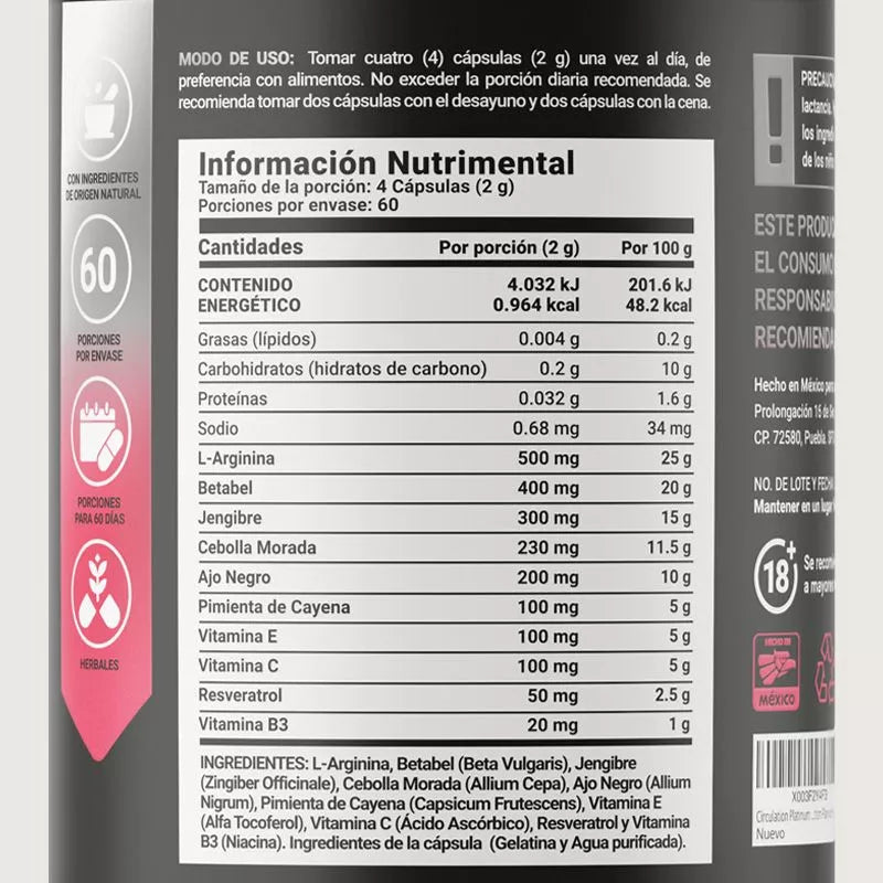 Venflow Platinum | Fórmula potenciada a base de L-Arginina 240 capsulas