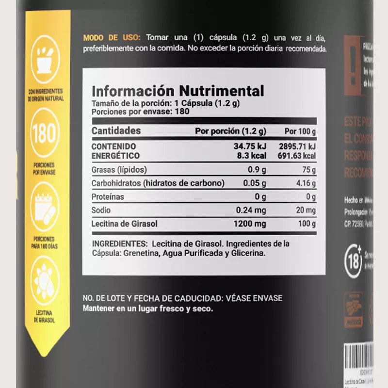 Sunflower Lecithin | Lecitina de Girasol 180 capsulas