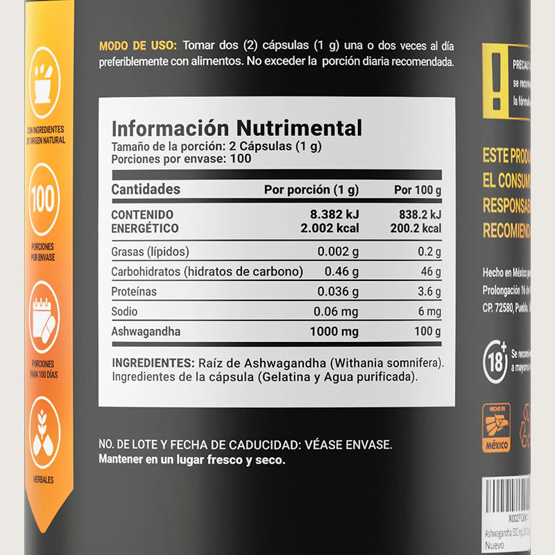 Ashwagandha Root Powder | Raíz de Ashwagandha 200 capsulas