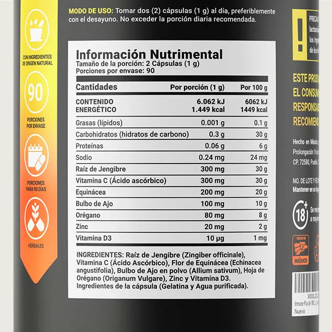 Immun Blend | Multivitamínico de Vitamina C + Jengibre 180 capsulas